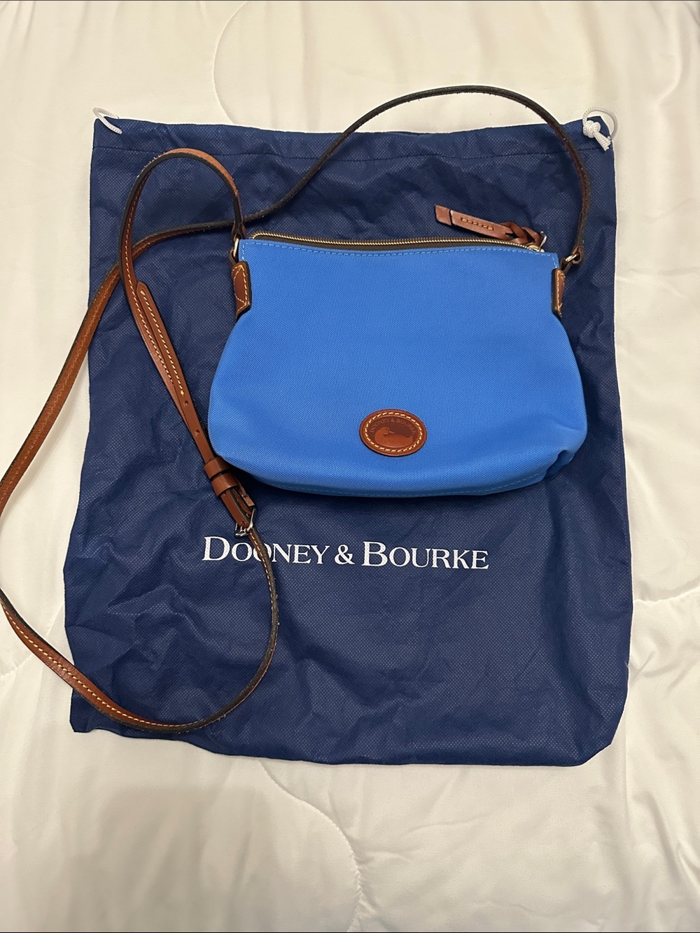 Dooney & Bourke Bright Blue Crossbody with Brown Leather Trim